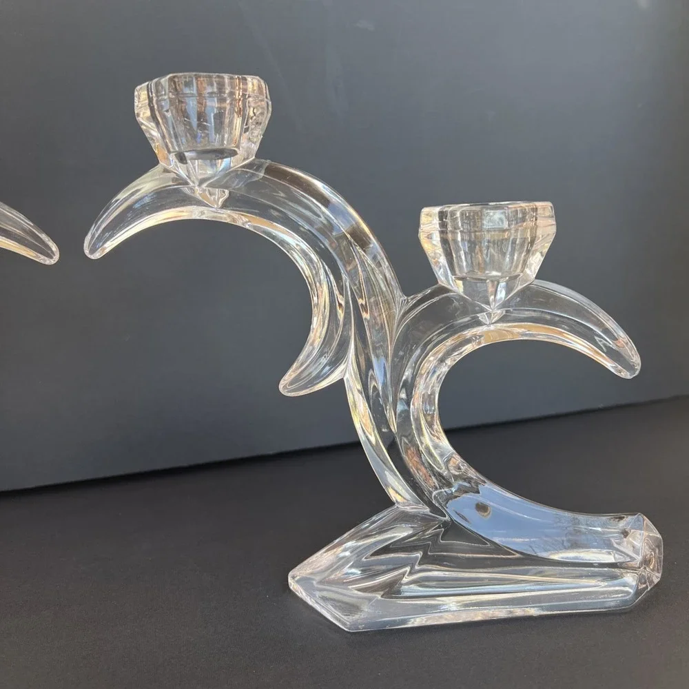 Rattenberg Bleikristall German VTG Lead Crystal Double Wave Candle Stick Holders